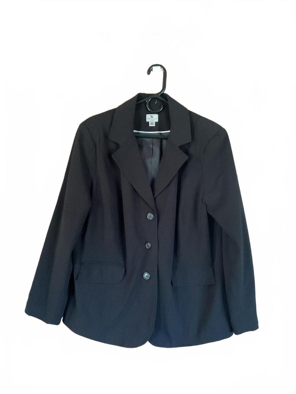 Worthington Women’s Sz 20W Black Blazer Lined Padded Shoulders Faux Pockets